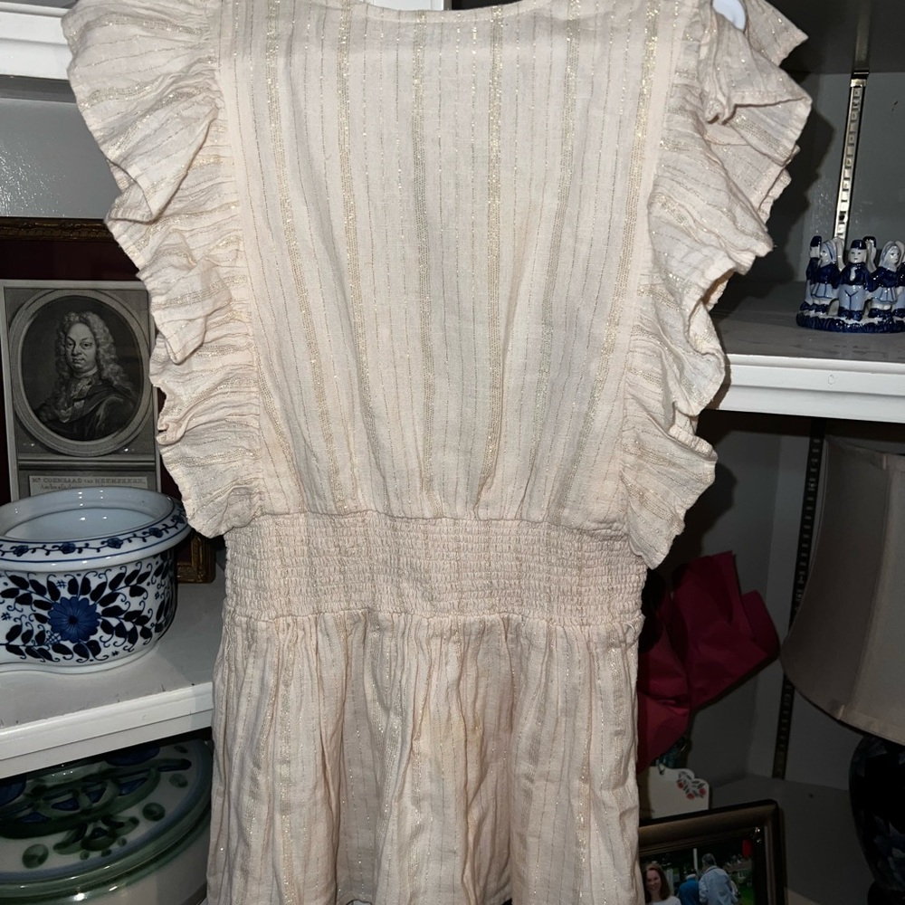 Louis Louise Ruffled Peach Dress with gold threading